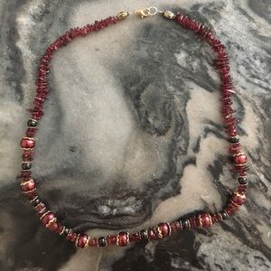 Garnet Chip and Freshwater Pearl Necklace